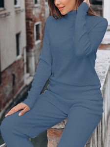 High-necked Casual Knitted Two-piece Suit