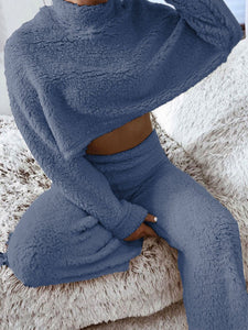 Solid Color Furry Home Sports Suit