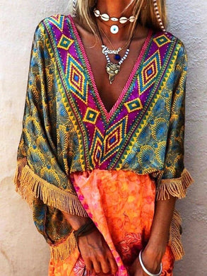 Women's V Neck Boho Tops Holiday Blouses