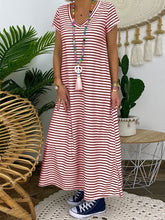 Load image into Gallery viewer, Short Sleeve Striped Long Casual Dress