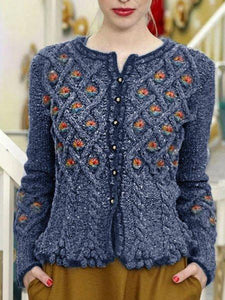 Casual Top Cotton Knitted Outerwear