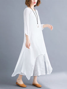 Solid Color Irregular Large Swing Loose Long-Sleeved Cotton Skirt