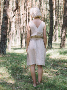 Back V Neck Summer Linen Midi Dress