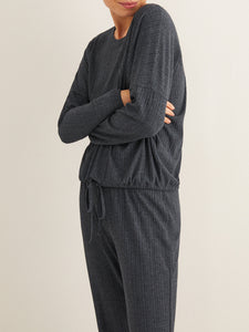Fashion Round Neck Long Striped Pajamas Casual Suit