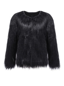 Faux Fur Square Collar Short Jacket Fashion Street Style Coat