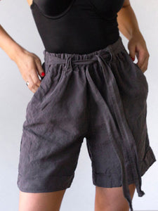 Solid Cotton Linen Shorts