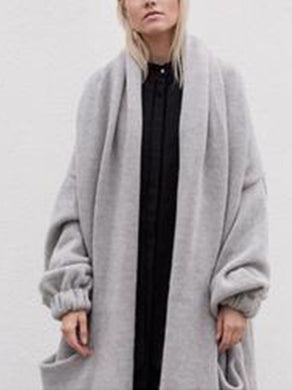 Solid Color Lantern Sleeves Long Sweater Coat