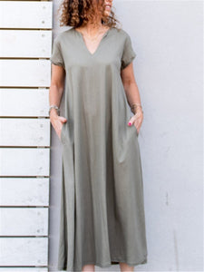 Casual Loose V-Neck Pocket Maxi Dress