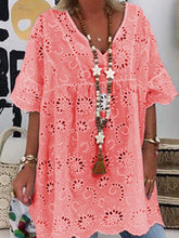 Load image into Gallery viewer, Hollow Short-sleeved Cotton Linen Top
