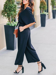 Solid Color Casual V-Neck Jumpsuit