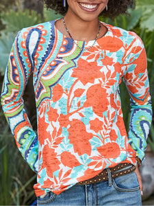 Fashion Print Round Neck Long Sleeve Top