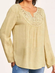 Loose Casual Lace Panel Long Sleeve Top