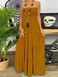 Solid Color Romper Maxi Dress