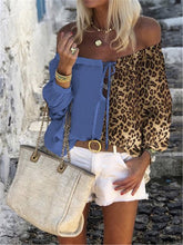 Load image into Gallery viewer, Fashion Word-Neck Long-Sleeved Stitching Leopard Top