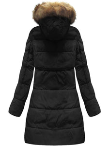 Hooded Solid Color Pocket Warm Down  Coat