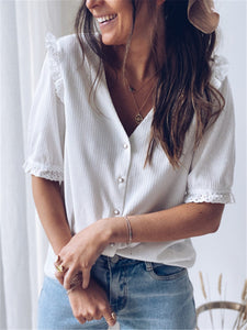 Leisure Deep V Lace Short Sleeve Shirt