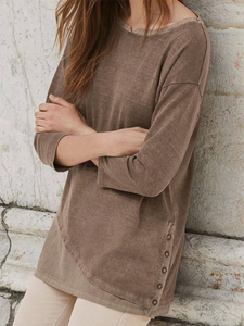 Crew Neck 3/4 Sleeve Plus Size Blouse