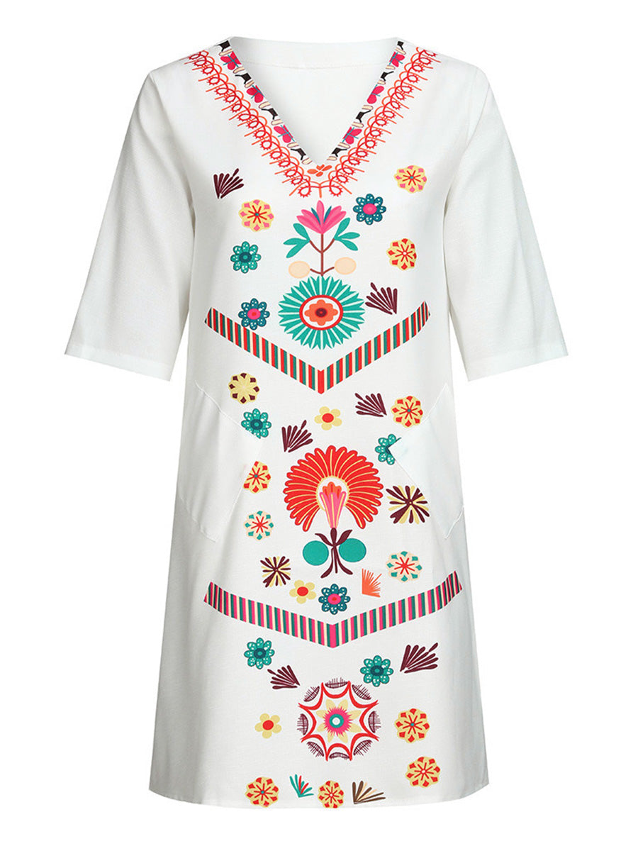 Printed Cotton and Linen Dress