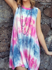 Holiday Round Neck Tie-dye Print Dress