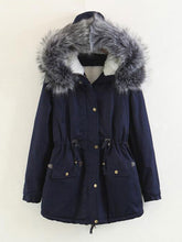 Load image into Gallery viewer, Faux Fur Collar Pockets Drawstring Women Parka Jacket Oversized Coat