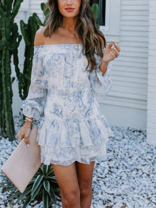 Flat Shoulder with Gathered Waist and Ruffle Mini Dress