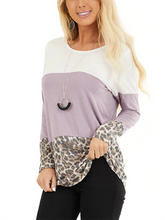 Load image into Gallery viewer, Lilac and Leopard Print Color Block Top with Button Details