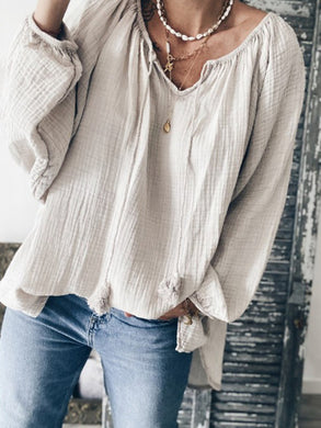 Casual Lace-up Solid Color Blouses