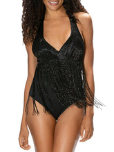 Load image into Gallery viewer, Beaded Fringe Detail Halter One-piece Swimsuit