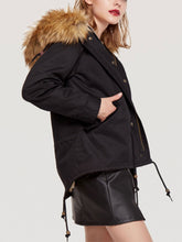 Load image into Gallery viewer, Faux Fur Collar Hooded Women Short Loose Drawstring Coat