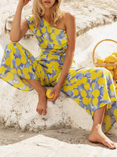 Load image into Gallery viewer, Casual One-Shoulder Ruffled Wave Dot Print Jumpsuit