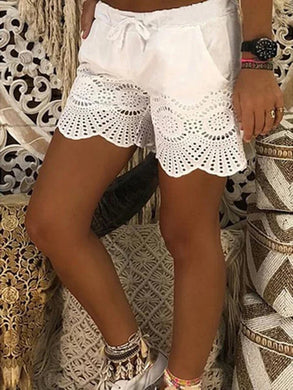 Casual White Cutout Lace Beach Shorts