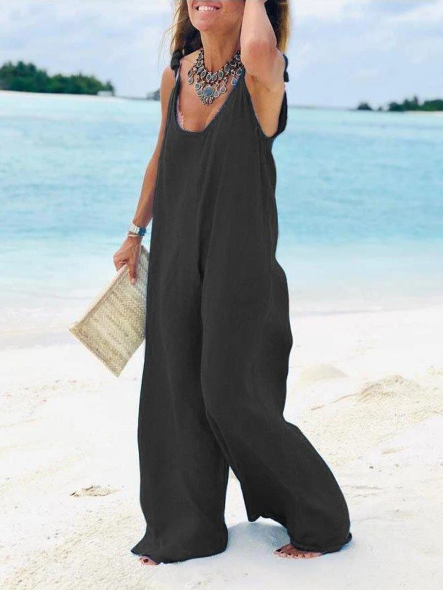 Solid Pockets Sleeveless Casual Jumpsuits