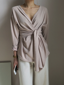 Solid Color V-Neck Long Sleeve Suit