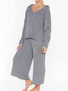 Solid Color Loose Casual Knitted Hooded Two-piece Suit