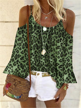 Load image into Gallery viewer, Casual Round Neck Off Shoulder Leopard Print T-Shirts