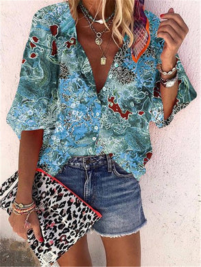 Vintage Bohemian Loose Casual Short Sleeve Shirt Top