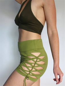 Sexy Hollow Solid Color Tight Hips Fitness Yoga Shorts