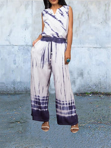 Bohemian Elegant Beach Holiday Tie-Dye Top Pants Set