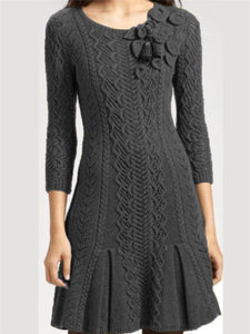 Green Autumn And Winter Elegant Knit Dress