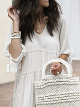 Load image into Gallery viewer, Boho Mid-sleeved Tassel V-neck Loose Midi Dress