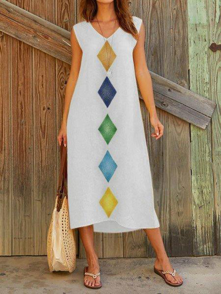 Solid V Neck Sleeveless Casual Dresses