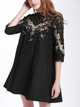 Load image into Gallery viewer, Heavy Embroidery Lace Stitching Slim Slimming Seven-point Sleeve Bottom SkirtV