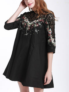 Heavy Embroidery Lace Stitching Slim Slimming Seven-point Sleeve Bottom SkirtV