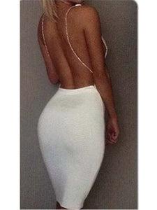 Pure Color Backless Sleeveless Package Hip Bodycon Dress