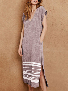 Linen Border Stripe Midi Dress