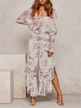 Load image into Gallery viewer, Romantic Floral Print Ruffled V Neck Sets