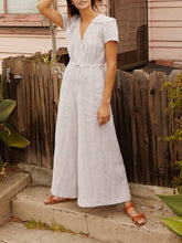 Load image into Gallery viewer, V Neck Lace-Up Linen Jumpsuit