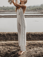 Load image into Gallery viewer, Women Boho Grey Linen Jumpsuit Romper Comfy Sleeveless Jumpsuit