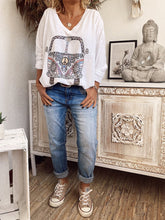 Load image into Gallery viewer, Printed V-Neck Long Sleeve T-Shirt