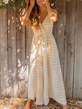 Load image into Gallery viewer, V Neck Lace-Up Wide Leg Jumpsuit
